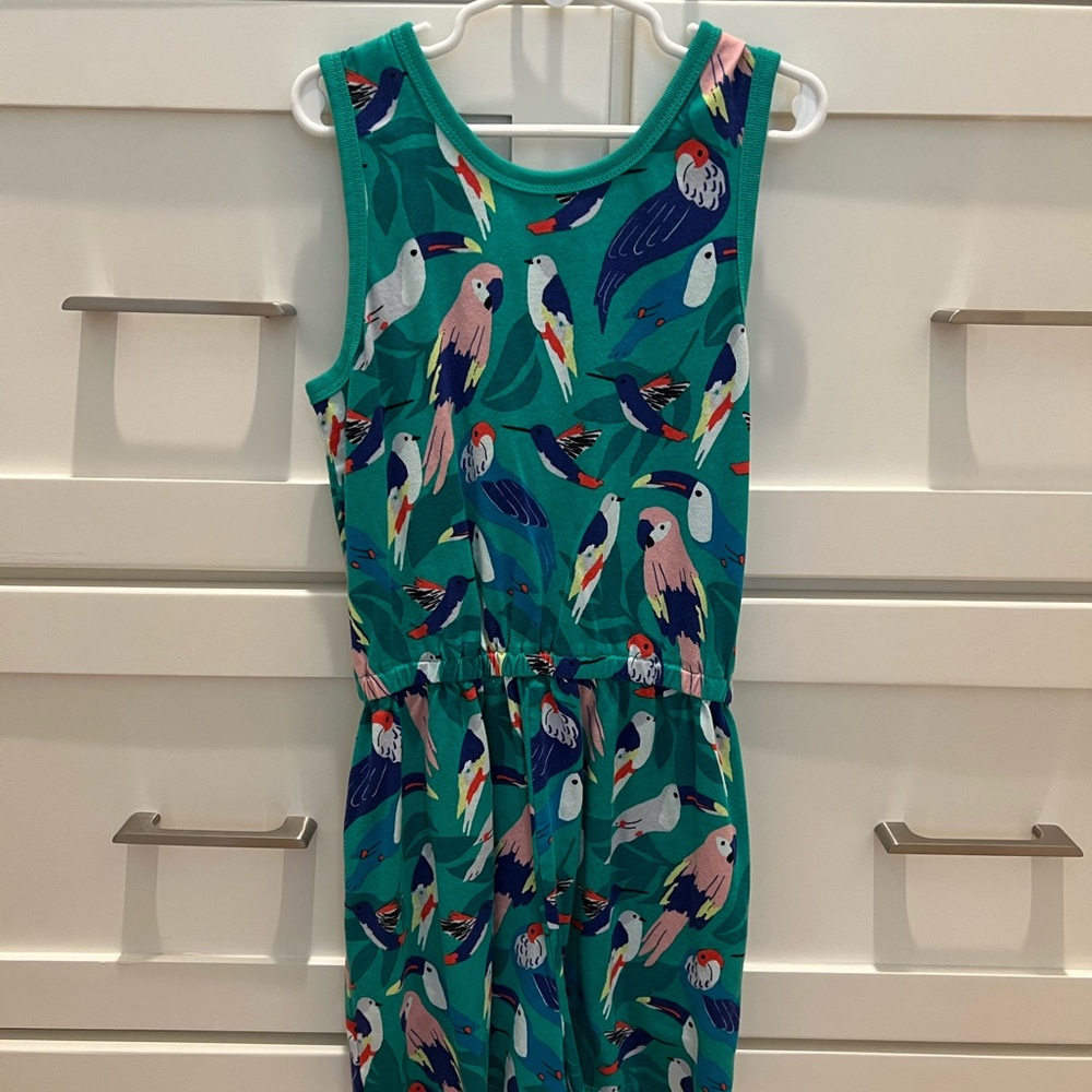Tea Collection Teal Tropical Parrot Print Girls Romper